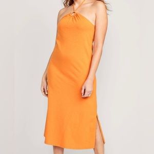 Slub-Knit Halter Midi Shift Dress